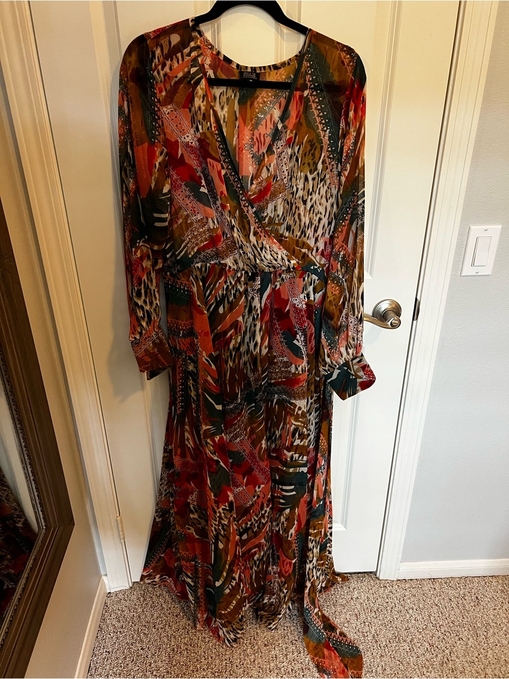 Women's Multicolor Wrap Maxi Dress with Fall Print